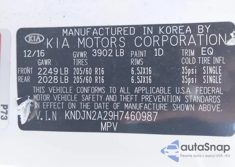 2017 Kia Soul z USA, uszkodzony, nr VIN KNDJN2A29H7460987